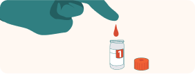 A drop of blood from the fingertip falling into the bottle